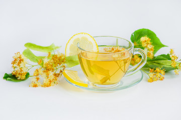 Linden inflorescences, herbal tea, view from high angle