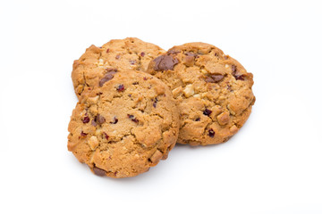 Chocolate chip cookie isolated on white background.