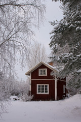 Small cottage in Sweden during the winter 