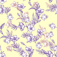 Vintage flowers clematis. Seamless pattern. Vector Illustration for phone case, fabrics, textiles, interior design, cover, paper, gift packaging.