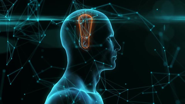 New Idea. Neuronal Activity. 3d animation of blue conceptual thinking man.