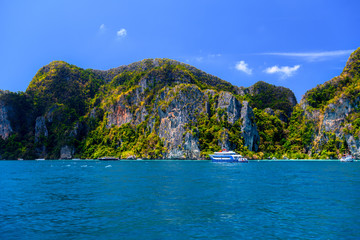 Ferries and rocks, Phi Phi Don island, Andaman sea, Krabi, Thail