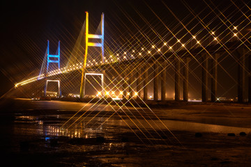 Night view of the Seohae Bridge in Korea
