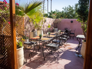 Traditional interior of cafe in Marrakech, Morocco
