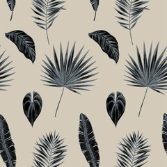 Vector seamless pattern of palm leaves. Hand drawn vector illustration