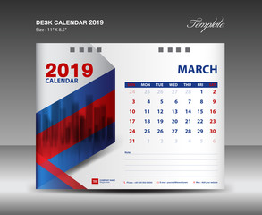 Desk Calendar 2019 Year Template vector design, MARCH Month