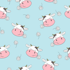Cute cows seamless pattern. Vector childish background