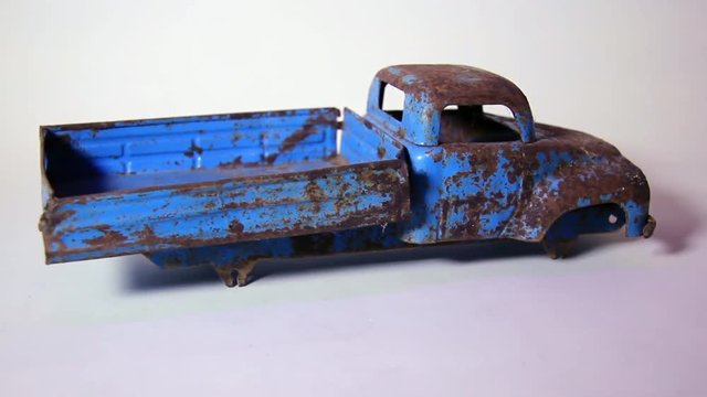 Old and Rusty Vintage Soviet Era Metal Tinplate Toy Truck Without Wheels
