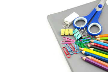 School stationery on white background