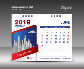 Desk Calendar 2019 Year Template vector design, JUNE Month