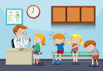 Sick children wait to see doctor