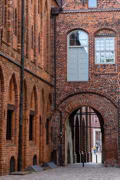 side view of the famous city hall in Stralsund, Germany