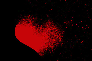 RED BROKEN HEART ON BLACK BACKGROUND