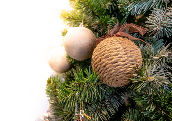 Fototapeta na wymiar Christmas decorated on Artificial pine tree background