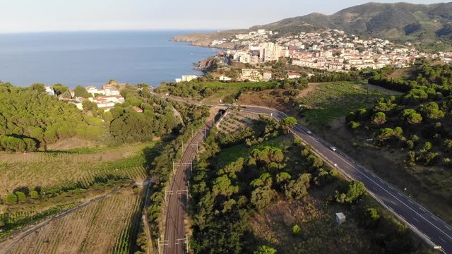 Aerial Drone Footage of Banyuls-sur-Mer on the Mediterranean Sea in the South of France