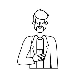 young man with beard and smartphone