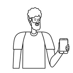 young man with beard and smartphone