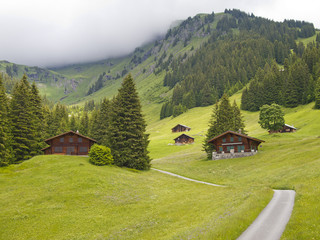 Swiss chalet in the valley of Switzerland