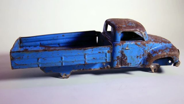Old and Rusty Vintage Soviet Era Metal Tinplate Toy Truck Without Wheels