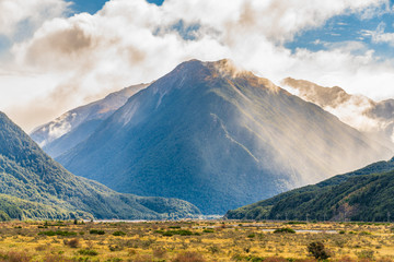 The Southern alps mountain landscape, New Zealand.