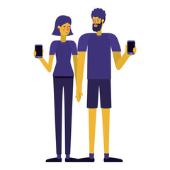 young couple using smartphone