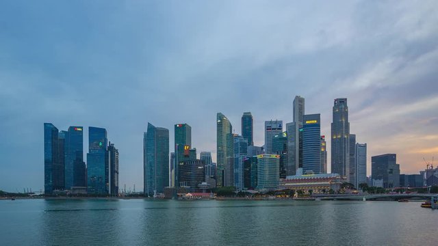 Timelapse of Singapore city skyline at night in Singapore city time lapse 4K