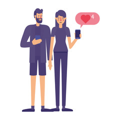 couple using smartphone with speech bubble
