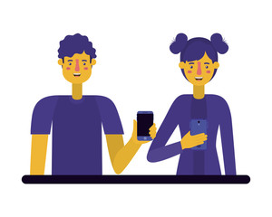 young couple using smartphone