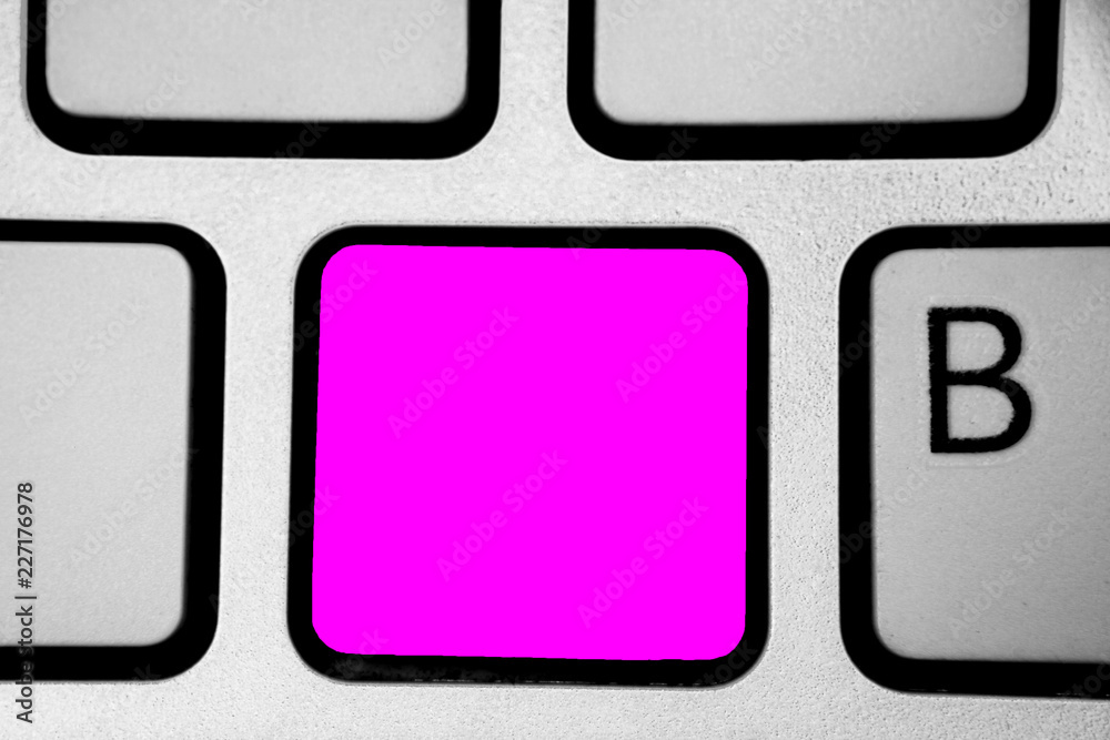 Poster Design business Empty copy space text for Ad website promotion isolated Banner template. Keyboard purple key Intention create computer computing reflection document