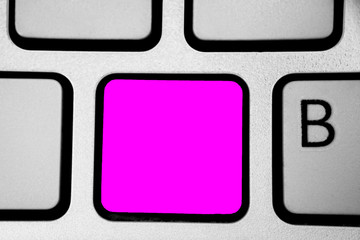Design business Empty copy space text for Ad website promotion isolated Banner template. Keyboard purple key Intention create computer computing reflection document