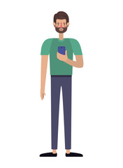young man with beard and smartphone
