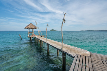 Wooden pier with hut in Phuket, Thailand. Summer, Travel, Vacation and Holiday concept.