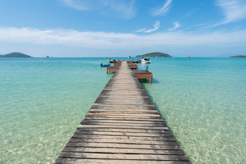 Wooden pier in Phuket, Thailand. Summer, Travel, Vacation and Holiday concept.