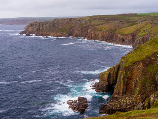 Fototapeta na wymiar Famous cliffs at the coastline of Lands End Cornwall