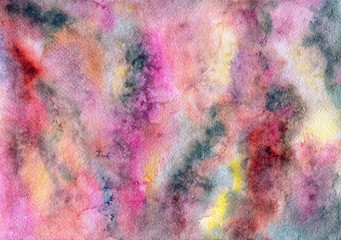 Watercolor texture. Abstract background. Pink, yellow, black colors
