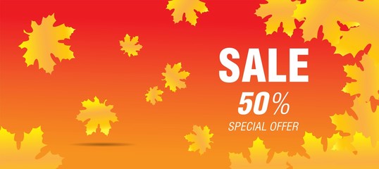 Happy Thanksgiving Sale lettering typography poster. Festive design for postcard, icon, card, logo, badge. Vector calligraphy text with maple leaves and dish with Turkey