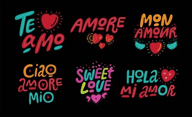 Hand-drawn lettering set with love motivation quotes. For card, social media banner, wedding invitation. Valentine Day design
