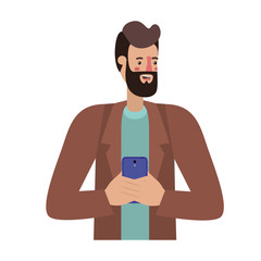 Fototapeta premium young man with beard and smartphone