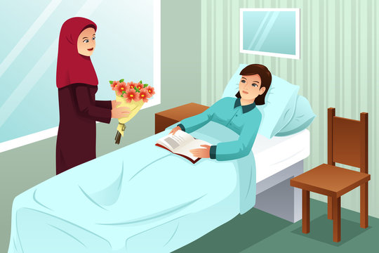 Muslim Woman Visiting a Friend in the Hospital