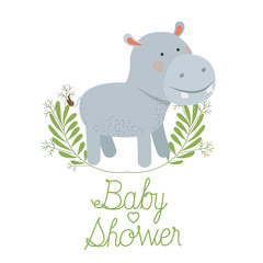cute hippo with wreath baby shower card