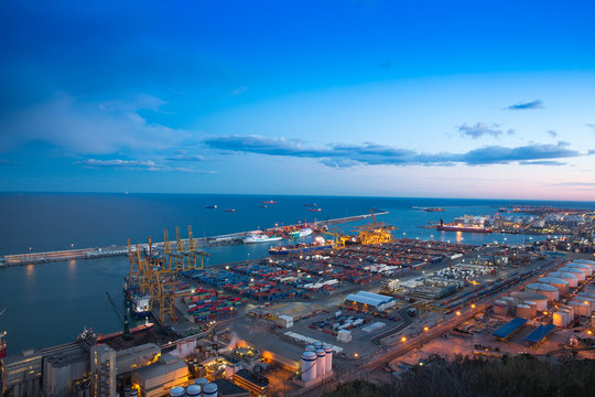 view of the night cargo port in spain