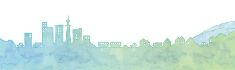 街並みと乗り物のイラスト