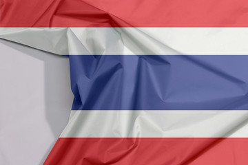 Thailand fabric flag crepe and crease with white space, blue red and white color.