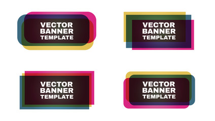 Rectangular banner. Abstract shapes form. Blue, green, yellow, pink and purple papers. Stock vector.