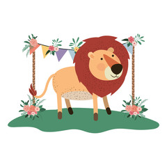 cute and adorable lion with floral frame