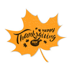 Vector Happy thanksgiving Text Banner. Poster for thanksgiving Day. Autumn illustration with leaves. Greeting card Poster for thanksgiving.