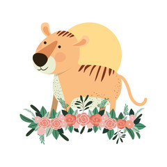 cute and adorable tiger with floral decoration