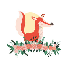 cute and adorable fox with floral decoration