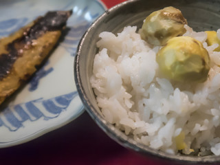 Japanese Cooking (Kurigohan); Rice Cooked with Chestnuts