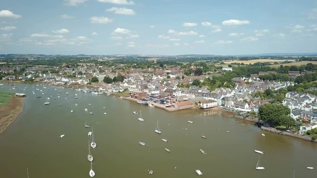 Flying Over Sunny Boats on the River Exe, Topsham, Exeter, Devon - 4K Aerial Footage